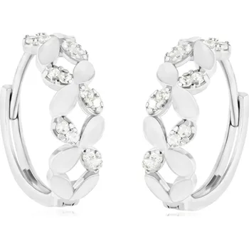 Náušnice GEMMAX Náušnice z bílého zlata květinové kroužky se zirkony Ø 13 mm – zlatý šperk ryzosti 585/1000 v Dárkovém balení s Certifikátem GLEWB-13-38001