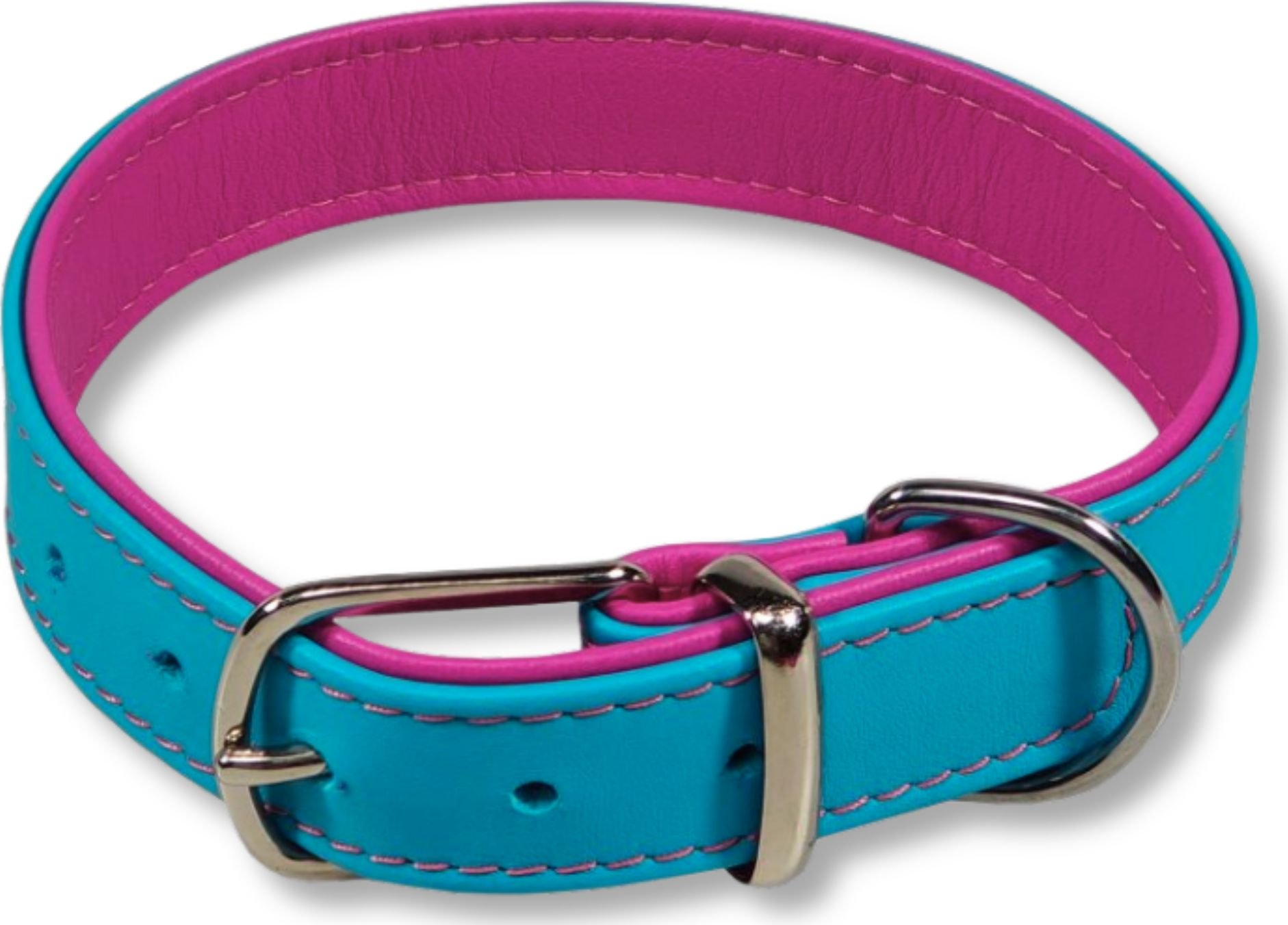 BafPet Kožený obojek pro psy tyrkysovo-růžový 3cm (měkká kůže) Vyberte velikost: XL