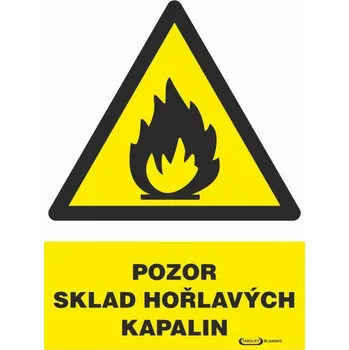 Sklad hořlavých kapalin, samolepka A4