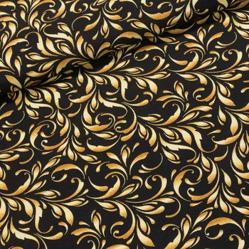 Směsové plátno 603030 Angoline béžový/zlatý ornament na černé 1,4/1 m