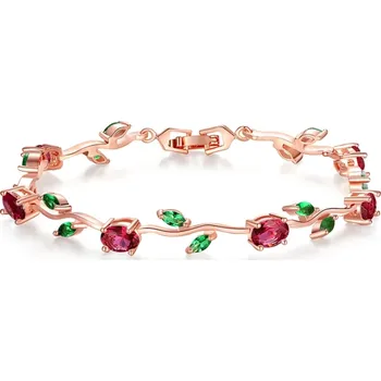 Náramek B-TOP Dámský květinový náramek se zirkony - růžové pozlacení