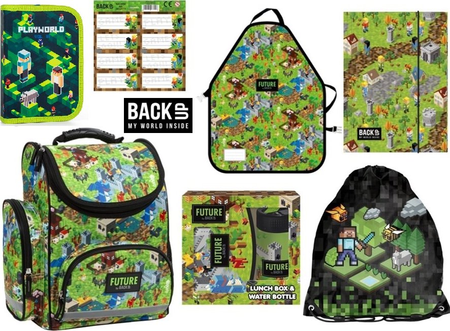 ZVÝHODNĚNÝ ŠKOLNÍ SET SADA S AKTOVKOU BACKUP MINECRAFT GAME LEVEL 8 KS