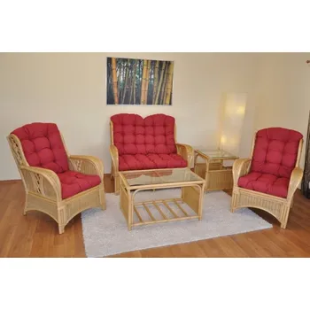 Sedací souprava Axin Trading s.r.o. Ratanová sedací souprava Oliver medová, polstry vínový melír