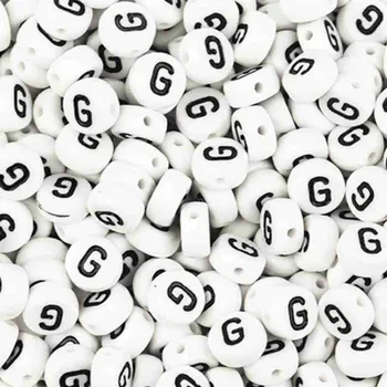 Dětské navlékací korálky Pro Háčkování Korálek - bílá lentilka s písmenkem G, 10 ks