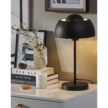 Lampička Stolní lampa černý kov 44 cm kulatý stínicí kabel s vypínačem průmyslového vzhledu Beliani