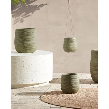 Květináč Květináč zelený z vláknité hlíny ⌀ 19 cm kulatý venkovní květináč s reliéfovým vzorem Beliani