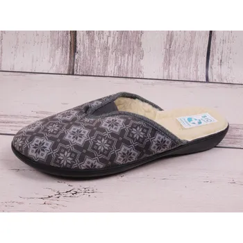 Dámské pantofle Dámské pantofle přezůvky ADANEX DIANA 28236 šedé se vzorkem ZATEPLENÉ plná špička velikost: 38