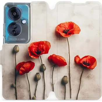 Pouzdro na mobilní telefon Flipové pouzdro Mobiwear - OPPO Reno 11 F 5G - VP42S Vlčí máky (Knížkové flip pouzdro, obal, kryt na mobil OPPO Reno 11 F 5G - VP42S Vlčí máky, materiál Umělá kůže + TPU - ochrana 360°, stojánek, silikonová vanička, magnetické zavírání)