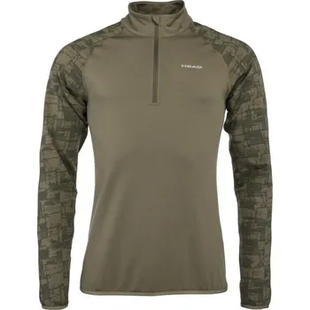Pánská móda Pánské triko s dlouhým rukávem Head TERO XL Khaki, Tmavě zelená
