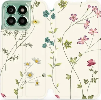 Pouzdro na mobilní telefon Flipové pouzdro Mobiwear - Honor X8b - MD03S Tenké rostlinky s květy (Knížkové flip pouzdro, obal, kryt na mobil Honor X8b - MD03S Tenké rostlinky s květy, materiál Umělá kůže + TPU - ochrana 360°, stojánek, silikonová vanička, magnetické zavírání)