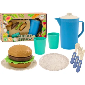 Sada nádobí LEAN Toys Sada nádobí, talíře, šálky, džbán, Hamburger, příbory, 11 ks