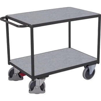 Variofit Policový vozík s madlem, 2 police, Variofit, užitná plocha 120 x 80 cm, do 500 kg, modrá/antracit Barva: antracit RAL7016