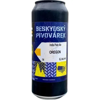 Pivo Oregon - India pale ale - svrchně kvašený speciál 6.5% - Beskydský pivovárek - plech - 0.5L