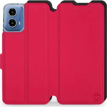 Pouzdro na mobilní telefon Flipové pouzdro Mobiwear Semiš - Motorola Moto G34 5G - Rudé & Černé (Knížkové semišové flip pouzdro, obal, kryt na mobil Motorola Moto G34 5G - Rudé & Černé, materiál semiš + TPU, ochrana 360°, stojánek, silikonová vanička, magnetické zavírání)