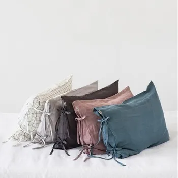 Povlak na polštářek Lněný povlak na polštář šedý s mašličkami