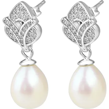 Náušnice Stříbrné náušnice s perlou a ozdobou ze zirkonů - Meucci SP104E