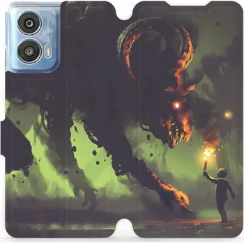 Pouzdro na mobilní telefon Flipové pouzdro Mobiwear - Motorola Moto G24 Power - VA08P Příšera a kluk s pochodní (Knížkové flip pouzdro, obal, kryt na mobil Motorola Moto G24 Power - VA08P Příšera a kluk s pochodní, materiál Umělá kůže + TPU - ochrana 360°, stojánek, silikonová)