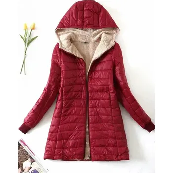 Dámská parka Dámská prošivaná bunda s kapucí Velikost: L, Barva (Varianta): Vínová