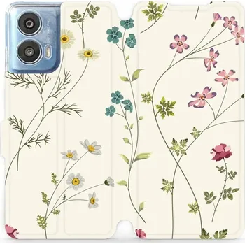 Pouzdro na mobilní telefon Flipové pouzdro Mobiwear - Motorola Moto G24 / Moto G04 - MD03S Tenké rostlinky s květy (Knížkové flip pouzdro, obal, kryt na mobil Motorola Moto G24 / Moto G04 - MD03S Tenké rostlinky s květy, materiál Umělá kůže + TPU - ochrana 360°, stojánek, silikonov