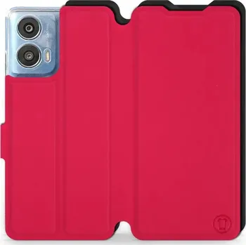 Pouzdro na mobilní telefon Flipové pouzdro Mobiwear Semiš - Motorola Moto G24 / Moto G04 - Rudé & Černé (Knížkové semišové flip pouzdro, obal, kryt na mobil Motorola Moto G24 / Moto G04 - Rudé & Černé, materiál semiš + TPU, ochrana 360°, stojánek, silikonová vanička, magnetické)