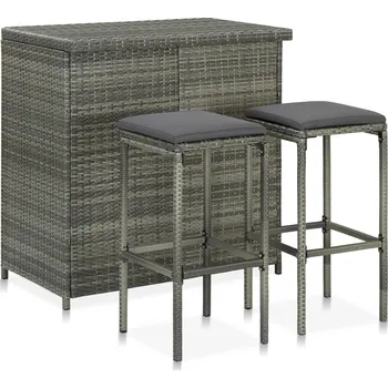 3dílný barový jídelní set polyratan šedý Šedá 313472