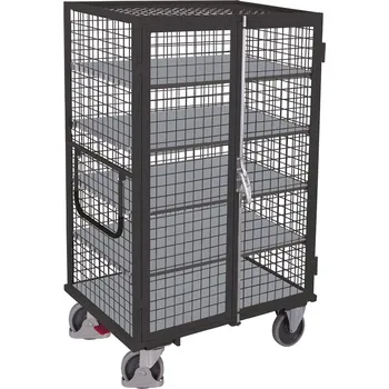 Variofit Vysoký uzavíratelný skříňový vozík s madlem a mřížovými stěnami, Variofit, 5 polic (103 x 65 cm), do 500 kg, modrá/antracit Barva: antracit RAL7016