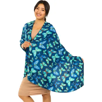 Šátek Himalife Maxi šátek Motýli - modrá s tyrkysovou