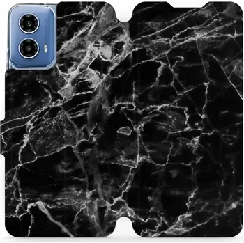 Pouzdro na mobilní telefon Flipové pouzdro Mobiwear - Motorola Moto G34 5G - V056P Černý mramor (Knížkové flip pouzdro, obal, kryt na mobil Motorola Moto G34 5G - V056P Černý mramor, materiál Umělá kůže + TPU - ochrana 360°, stojánek, silikonová vanička, magnetické zavírání)