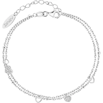 Náramek Stříbrný náramek se zirkony - srdce, kuličky - AP537-6792