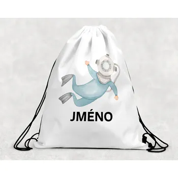 Dětský batoh Domovi Taška na přezůvky se jménem Potápěč modrý 30 x 39,5 cm