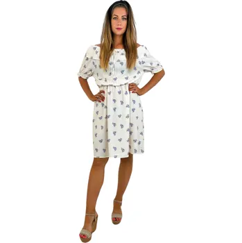 Dámské šaty NOVINKA-Letní šaty Carmen - jemné kvítka - fialkové Velikost: M