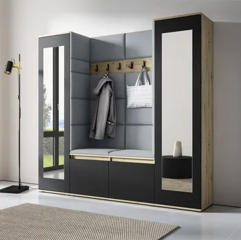 Předsíňová stěna Předsíňová stěna Emi 31 - dub Artisan/černá Barva čalounění: Světle šedá - Trinity 14