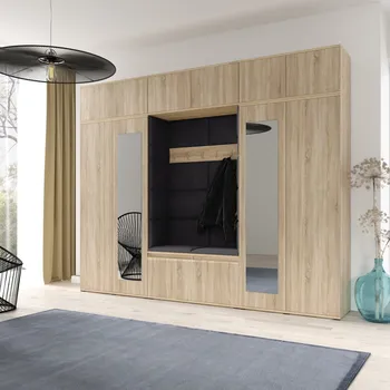 Předsíňová stěna Předsíňová stěna Emi 17 - dub Sonoma Barva čalounění: Černá - Trinity 16