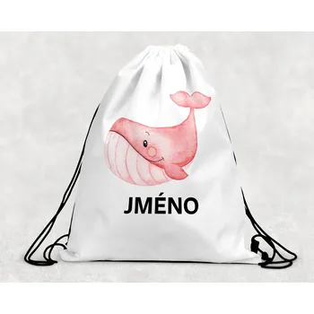Dětský batoh Domovi Taška na přezůvky se jménem Velryba růžová 30 x 39,5 cm