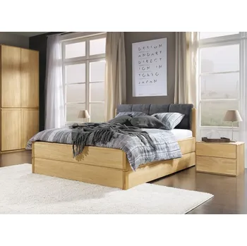 Postel Postel s úložným prostorem Atlanta - dub přírodní/šedá látka 140x200