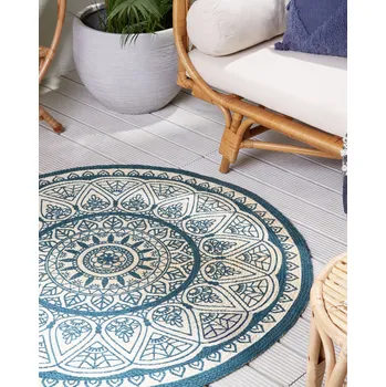 Koberec Koberec modrý juta ⌀ 120 cm kulatý tvar ručně tkaný orientální etnický boho styl obývací pokoj ložnice Beliani