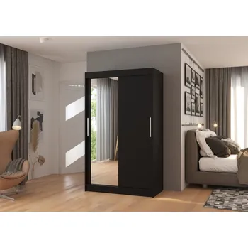 Šatní skříň Skříň s posuvnými dveřmi a zrcadlem 120 cm - Bario Barva: Černá