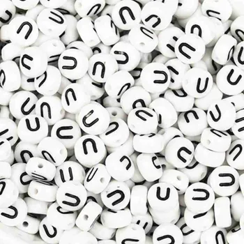 Dětské navlékací korálky Pro Háčkování Korálek - bílá lentilka s písmenkem U, 10 ks