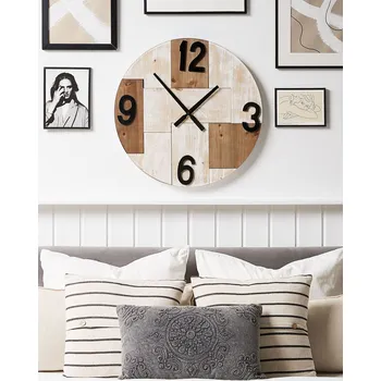 Hodiny Nástěnné hodiny světlé dřevo kulaté 60 cm ručně vyrobené rustikální minimalistický styl Beliani