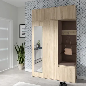 Předsíňová stěna Předsíňová stěna Emi 18 - dub Sonoma Barva čalounění: Hnědá - Trinity 07