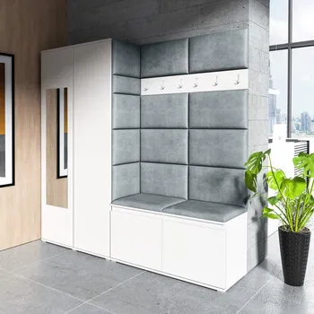 Předsíňová stěna Předsíňová stěna Emi 8 - bílá Barva čalounění: Světle šedá - Trinity 14