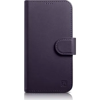 Pouzdro na mobilní telefon iCarer Wallet Case 2in1 pouzdro iPhone 14 Pro Max skórzany , knížkové se stojánkem Anti-RFID , tmavě,fialová (WMI14220728-DP)