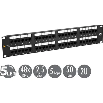 Rozvaděč 19" Patch panel Solarix 48 x RJ45 CAT5E UTP černý