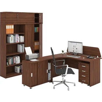 Kancelářská sestava Sestava kancelářského nábytku MIRELLI, typ C, nástavba, ořech