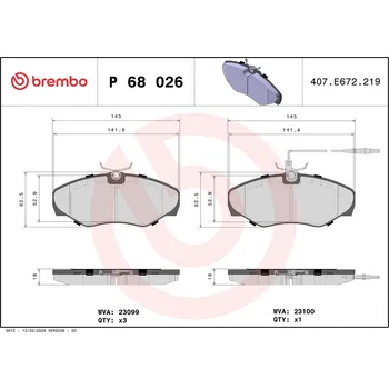 Brzdová destička Sada brzdových destiček, kotoučová brzda BREMBO P 68 026