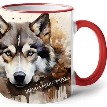 Keramický hrnek Husky, Barva Červená, Velikost 330 ml, Canvas Keramický hrnek s barevným uchem 2623