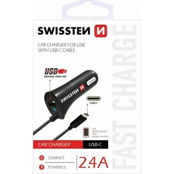 Nabíječka mobilu USB-C SWISSTEN s 1x USB výstupem 2,4 A, 12/24V, 45186