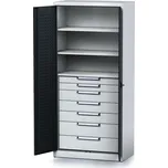 Alfa 3 Policová dílenská skříň 2-dveřová MECHANIC, 3 police, 7 zásuvek, 920 x 500 x 1950 mm, antracitové dveře