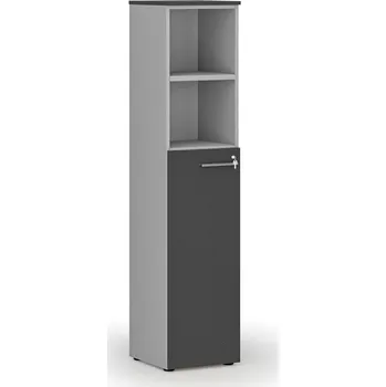 Policová skříň Kombinovaná kancelářská skříň PRIMO GRAY, dveře na 3 patra, 400 x 420 x 1781 mm, šedá/grafit