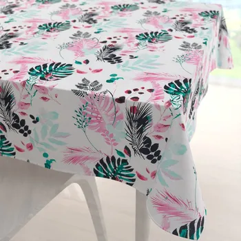 ubrus Bavlněný čtvercový ubrus Sandra SA-413 Růžové a zelené tropické listy na bílém 70x70 cm